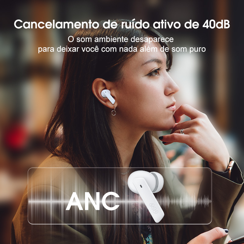 Você quer Cancelamento de Ruídos? Então trouxemos para você o Fone sem fio QCY HT05. A Renomada Marca QCY inovou mais uma vez agora com o HT05®. A maior e melhor qualidade musical que já desenvolvemos.