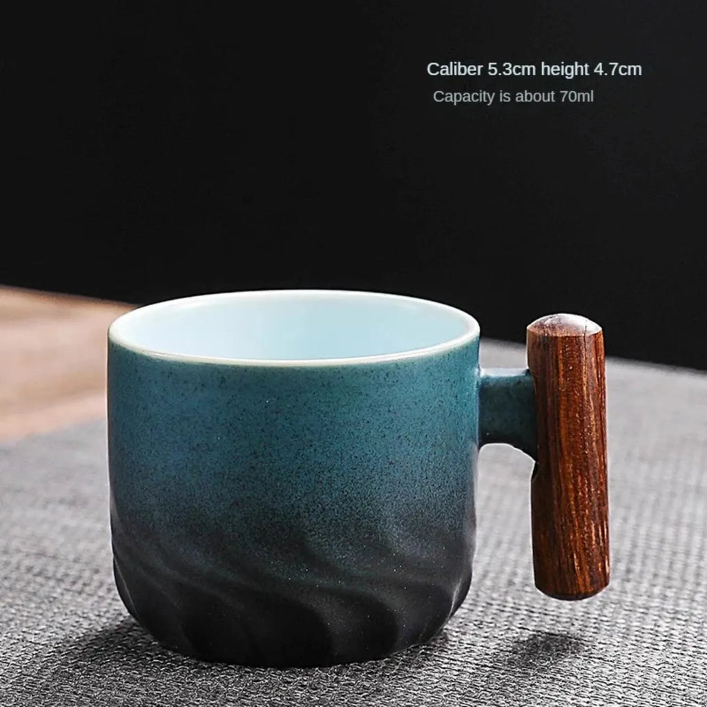 Vintage Ceramic Mug with Wooden Handle | A Unique Coffee Cup