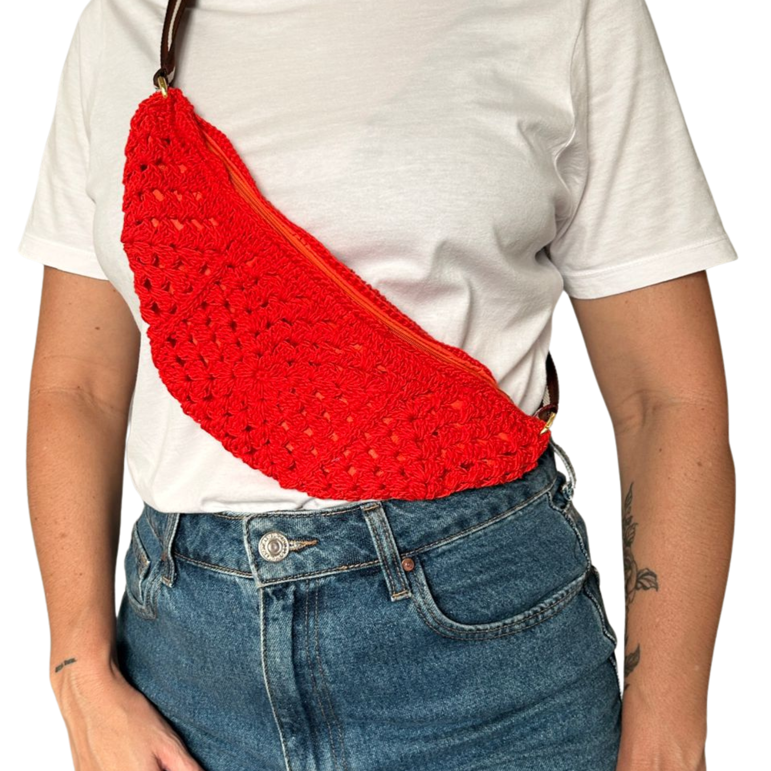 Bolsa de crochê artesanal vermelha