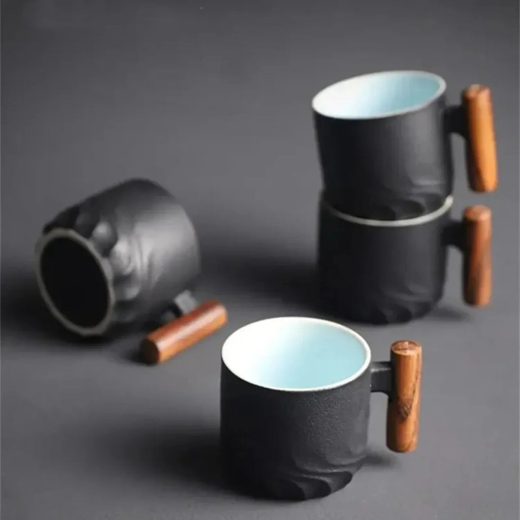 Vintage Ceramic Mug with Wooden Handle | A Unique Coffee Cup