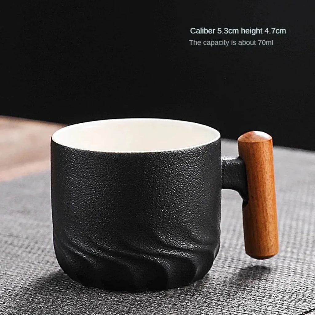 Vintage Ceramic Mug with Wooden Handle | A Unique Coffee Cup