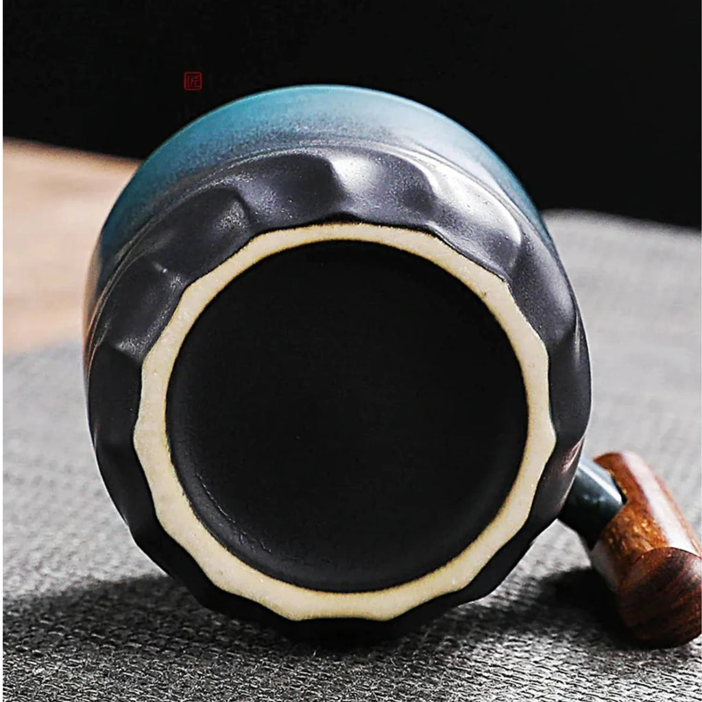 Vintage Ceramic Mug with Wooden Handle | A Unique Coffee Cup