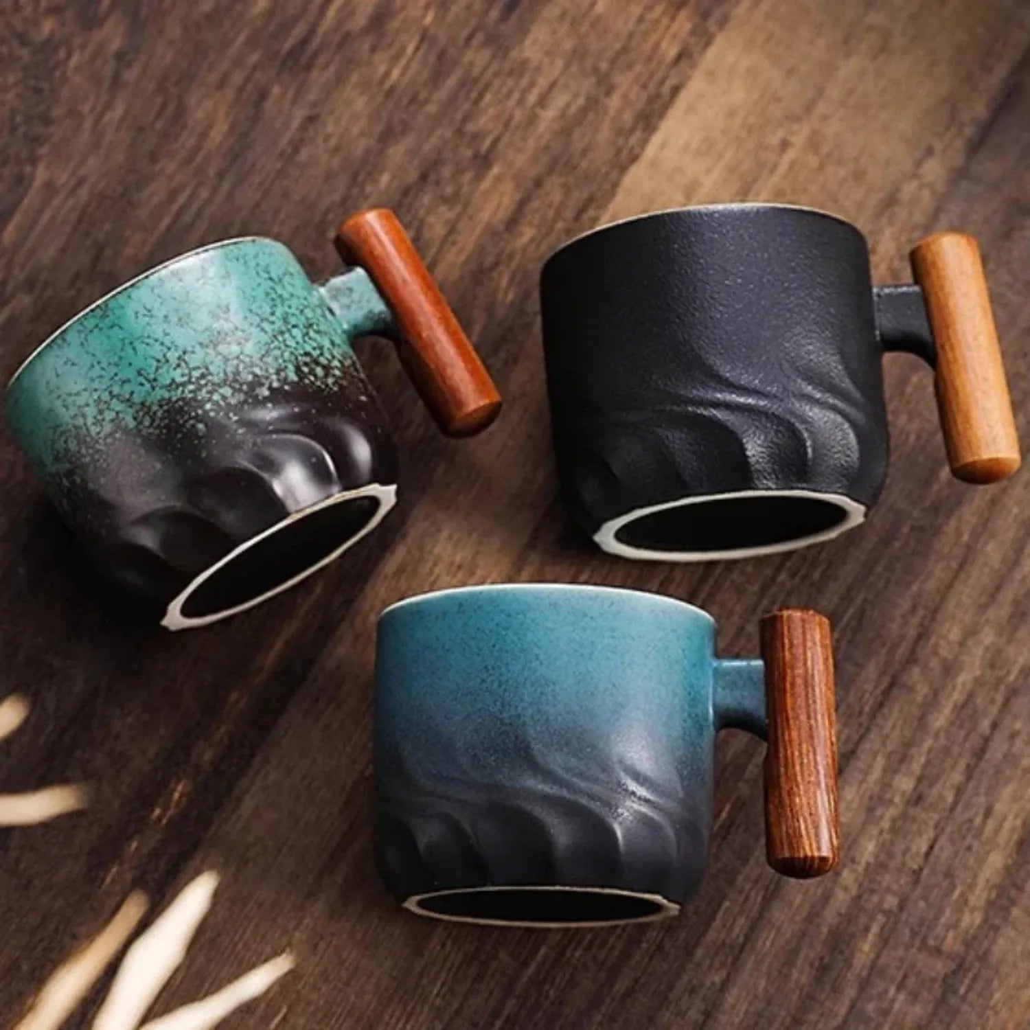 Vintage Ceramic Mug with Wooden Handle | A Unique Coffee Cup